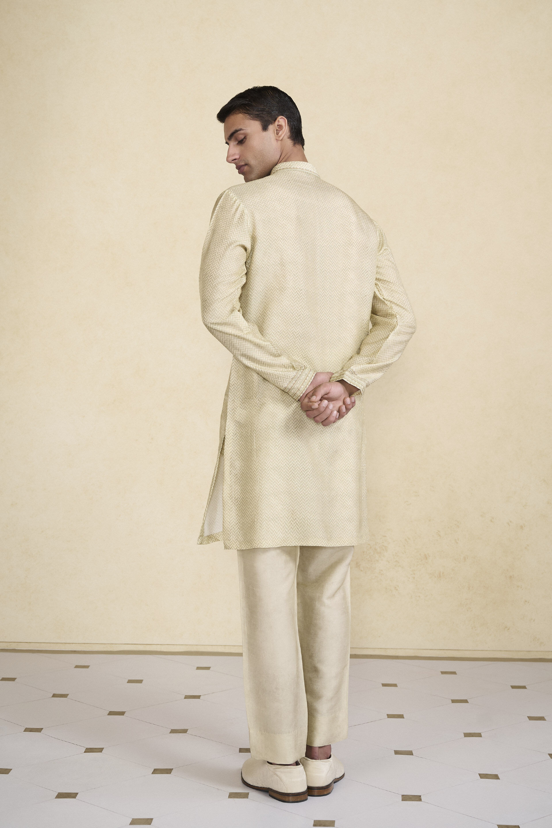 Kanishkan Printed Silk Kurta - Beige